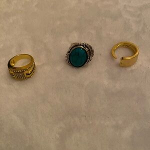 3- RINGS TOTAL Turquoise Stone Silver-Tone Statement Ring - Women Jewelry New!!!